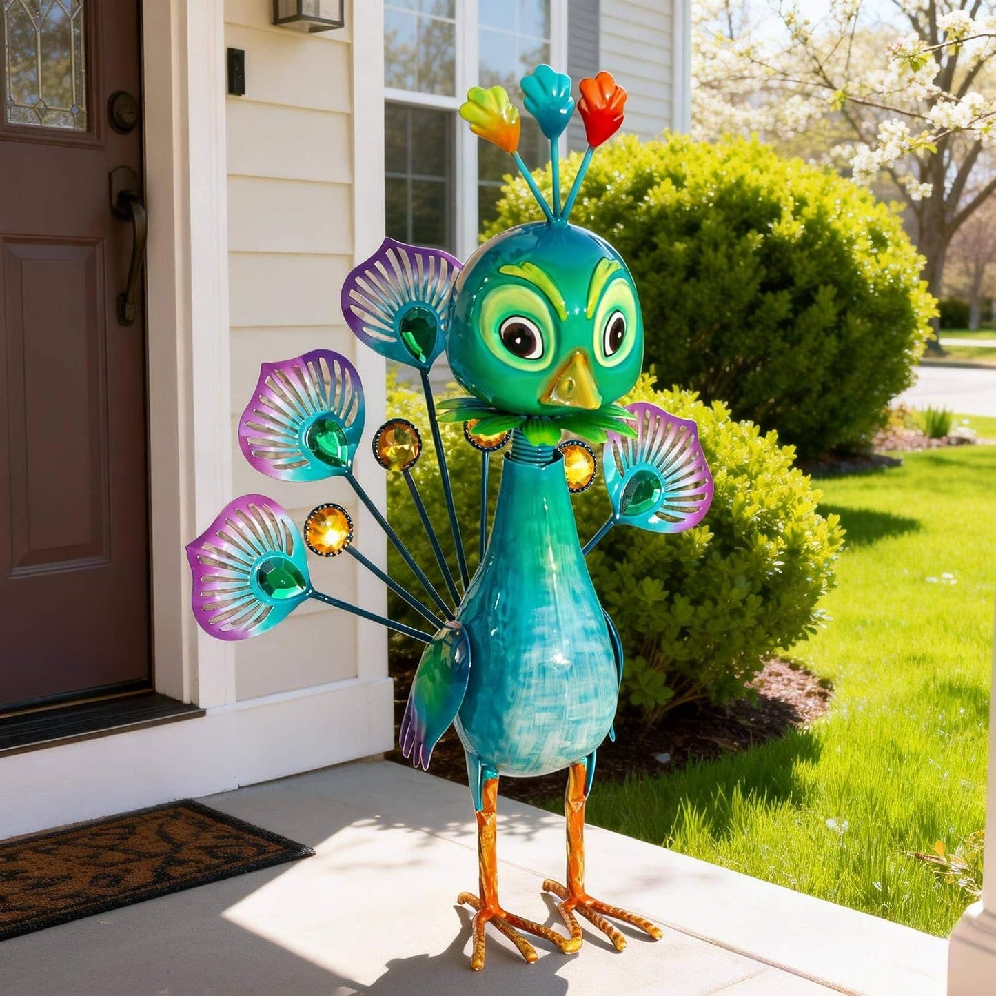 Natelf Estatua de metal pavo real para exteriores, jardín, patio, d...