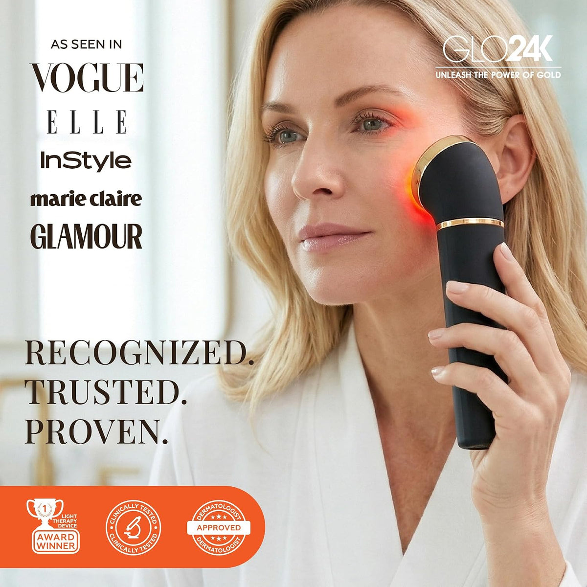 Masajeador de luz roja 3 en 1 GLO24K para cara y cuello | Dispositi...