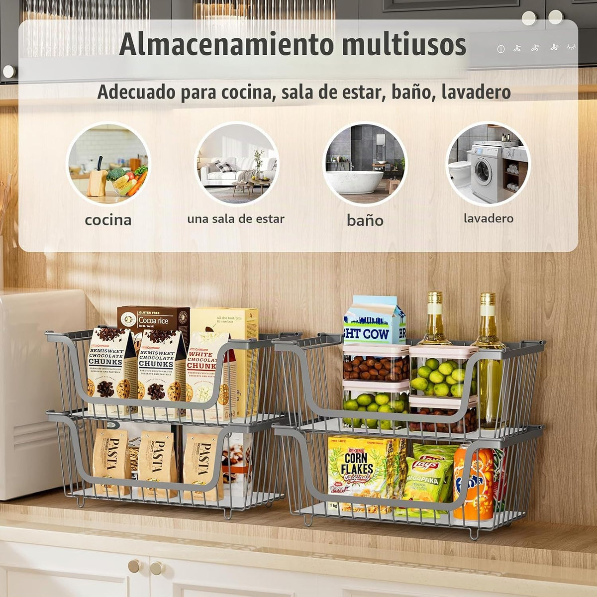 GAOKASE 4 Cestas de Alambre Apilables para Organizadores y Almacena...