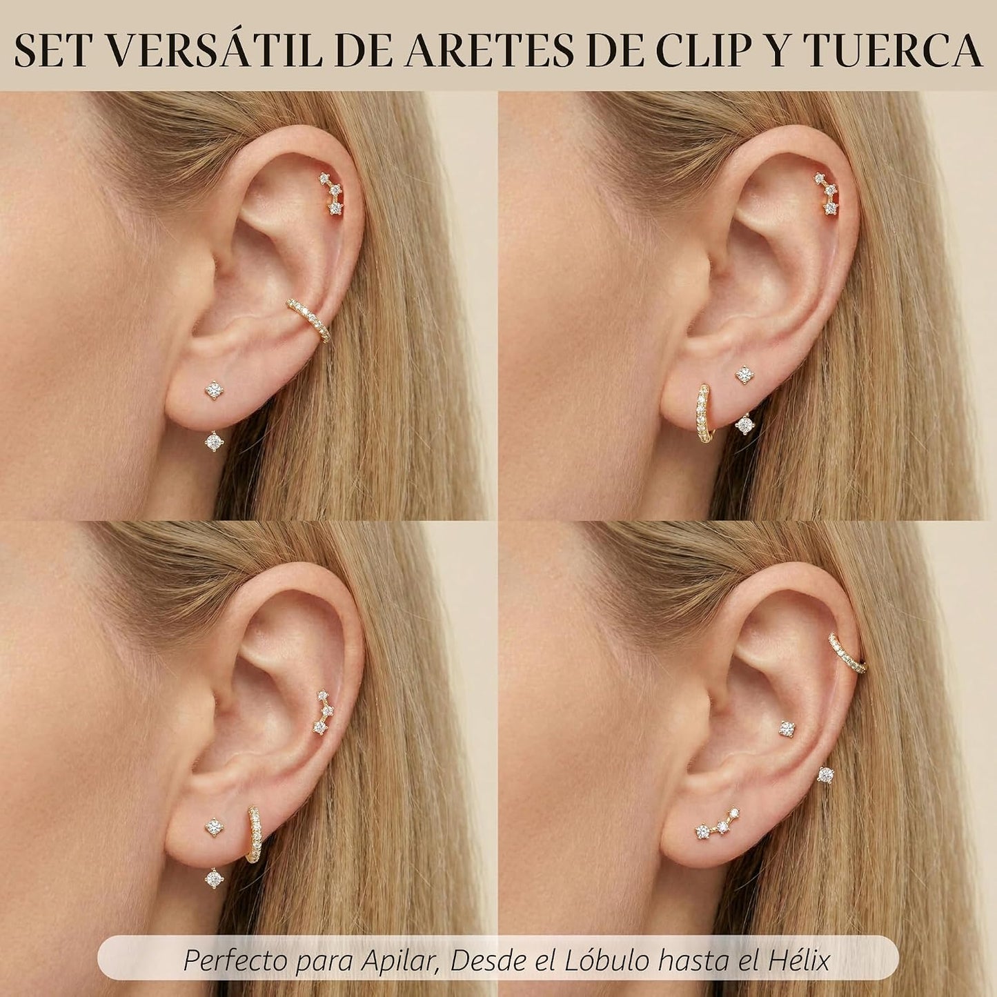 Aretes pequeños de moda en pila para mujer, juego de 3 pares de are...