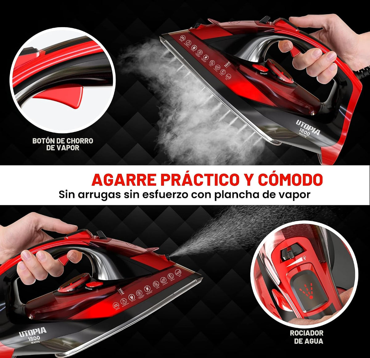 Utopia Home Plancha de vapor para ropa, suela antiadherente, planch...