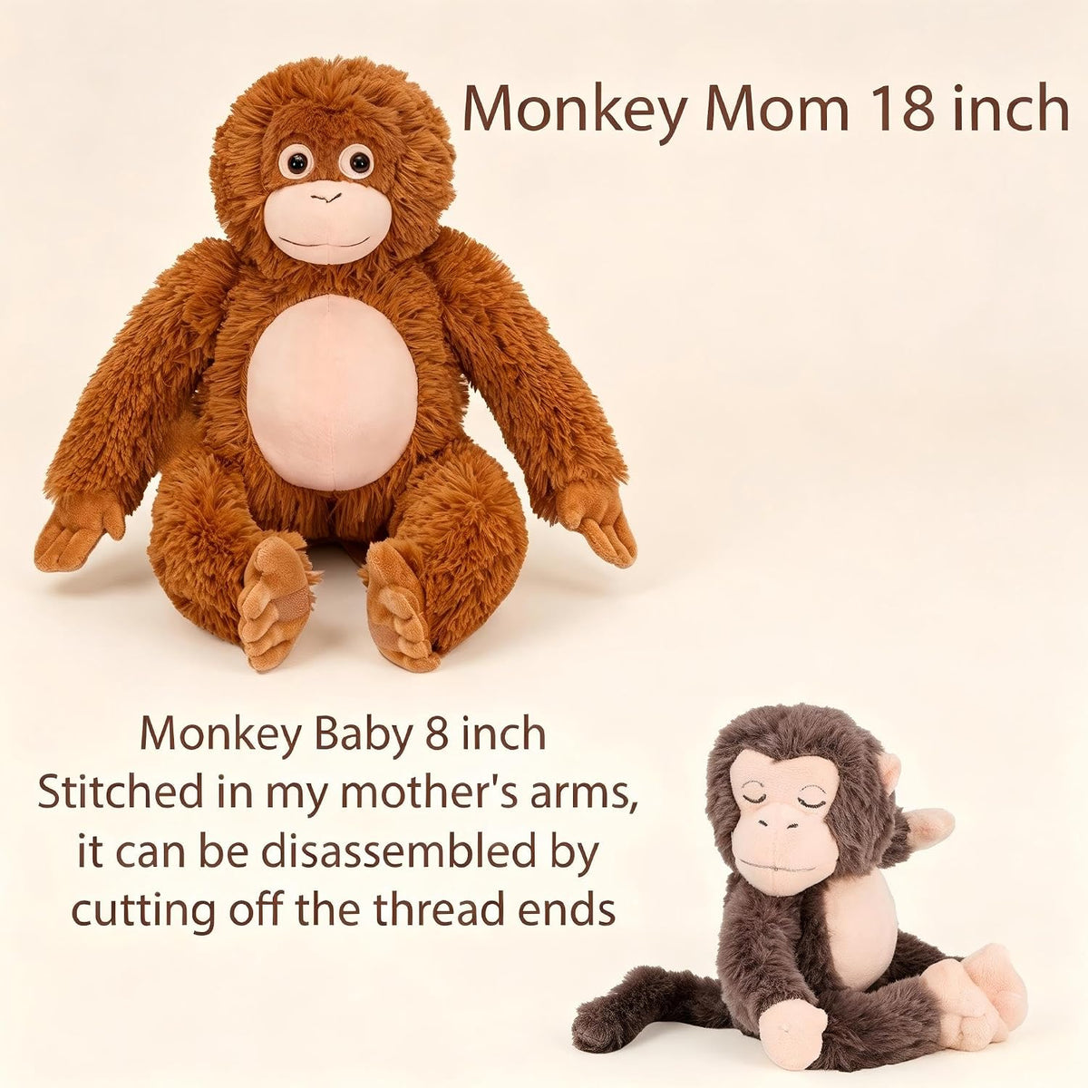 Karoeiwa 2 piezas de mono de peluche mamá con bebé familia de peluc...