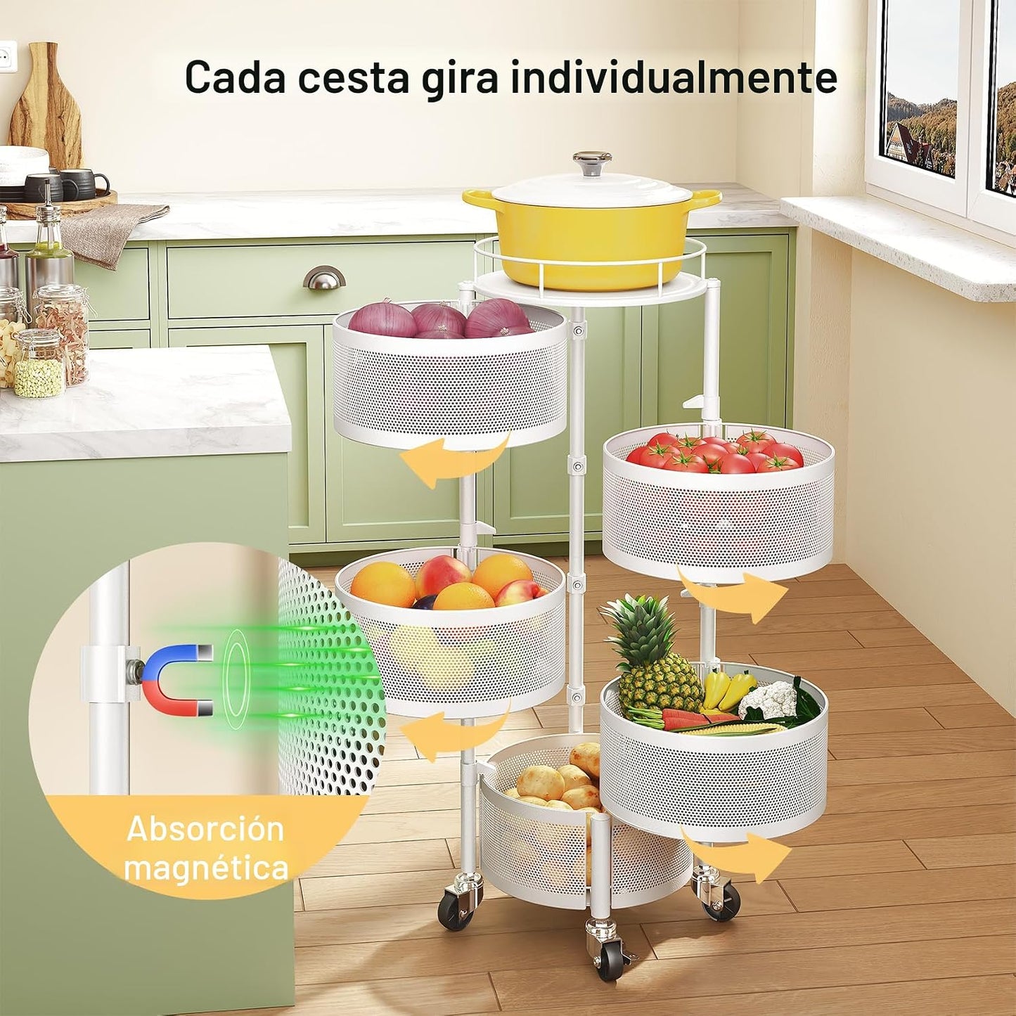 SNTD Cesta de frutas y verduras para cocina con tapa superior de me...