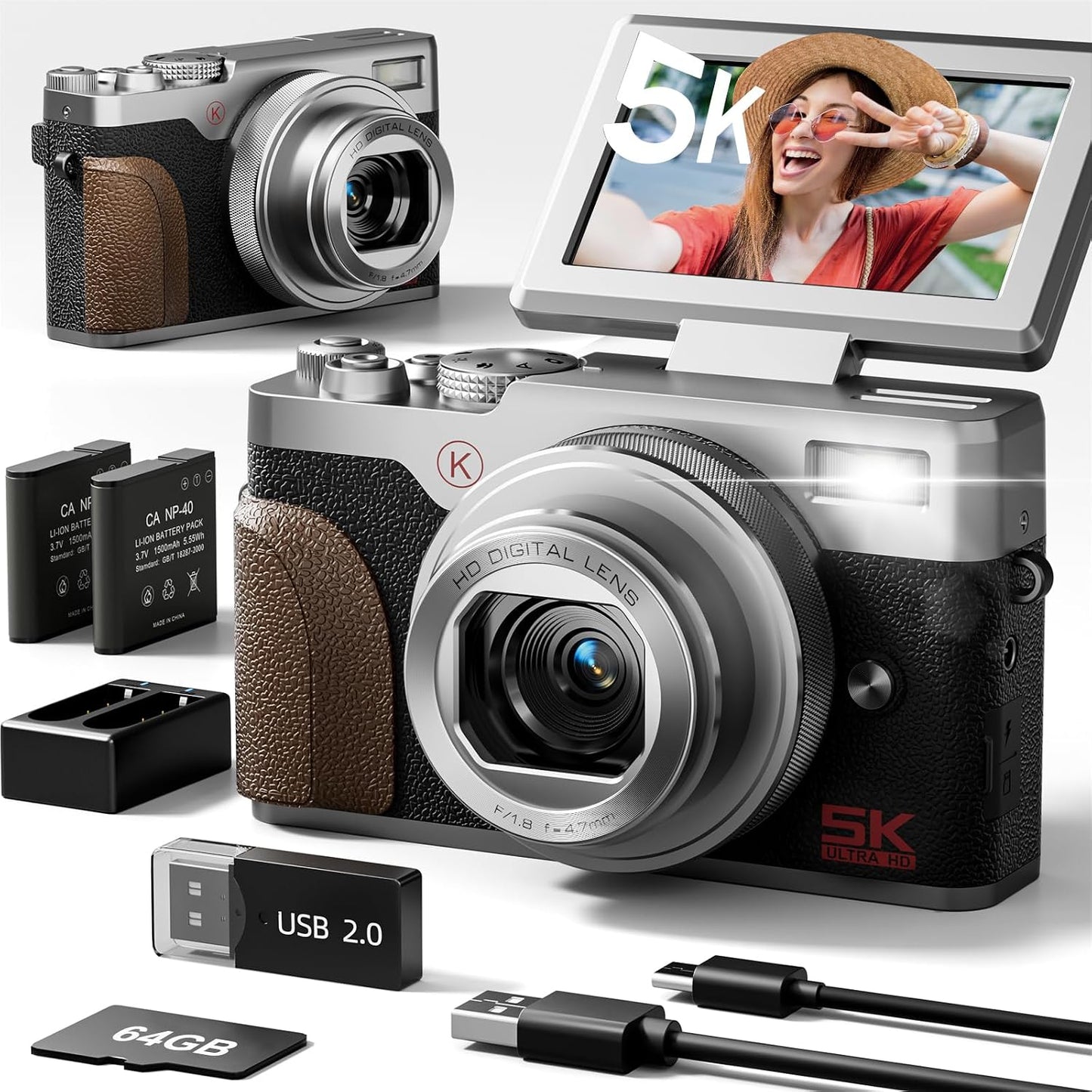 Cámaras digitales NBD 5K 64MP para fotografía, zoom digital 18X, pa...