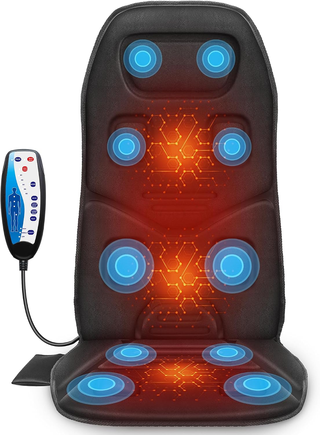 COMFIER - Masajeador de espalda con vibración con calor, cojín de a...