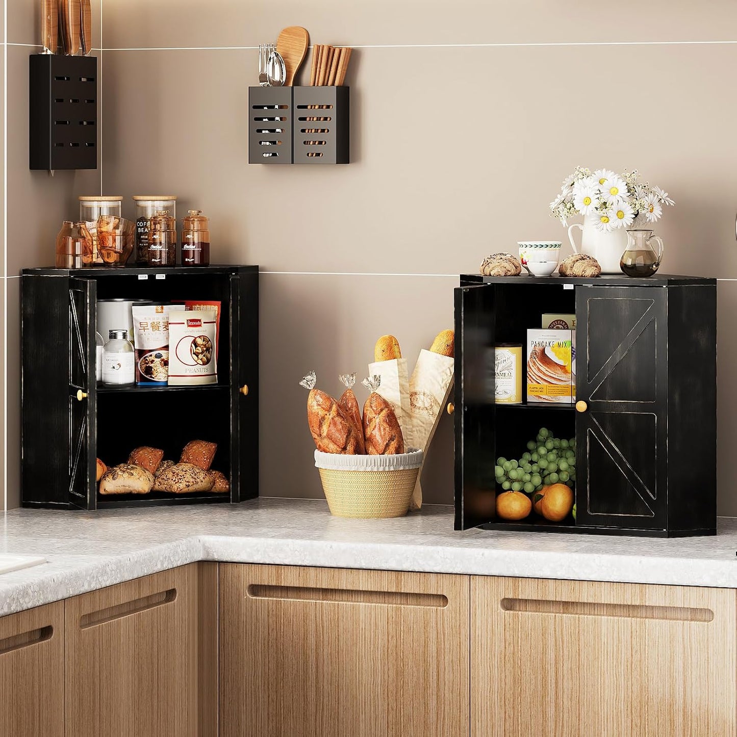 Trironsun Panera esquinera para encimera de cocina, contenedor de a...