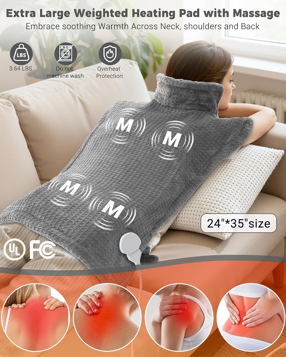 Almohadilla térmica vibratoria portátil para aliviar el dolor de cu...
