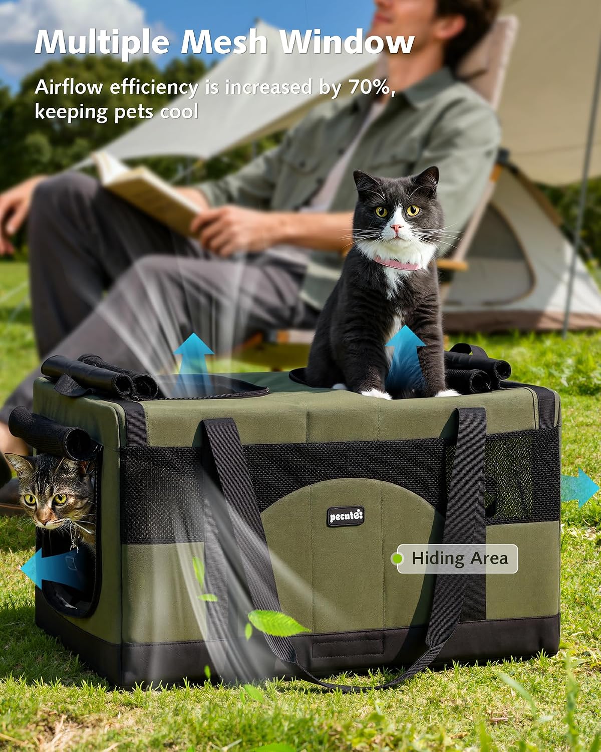 Pecute Transportador grande para gatos, suave doble jaula para masc...