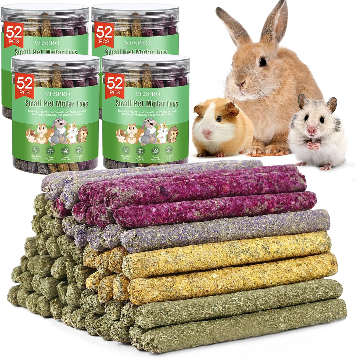VESPRO 208 piezas de palitos para roer para conejos, juguetes para...