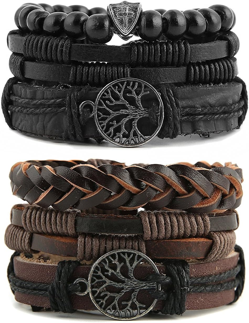 HZMAN Pulseras de cuero genuino con diseño de árbol de la vida para...