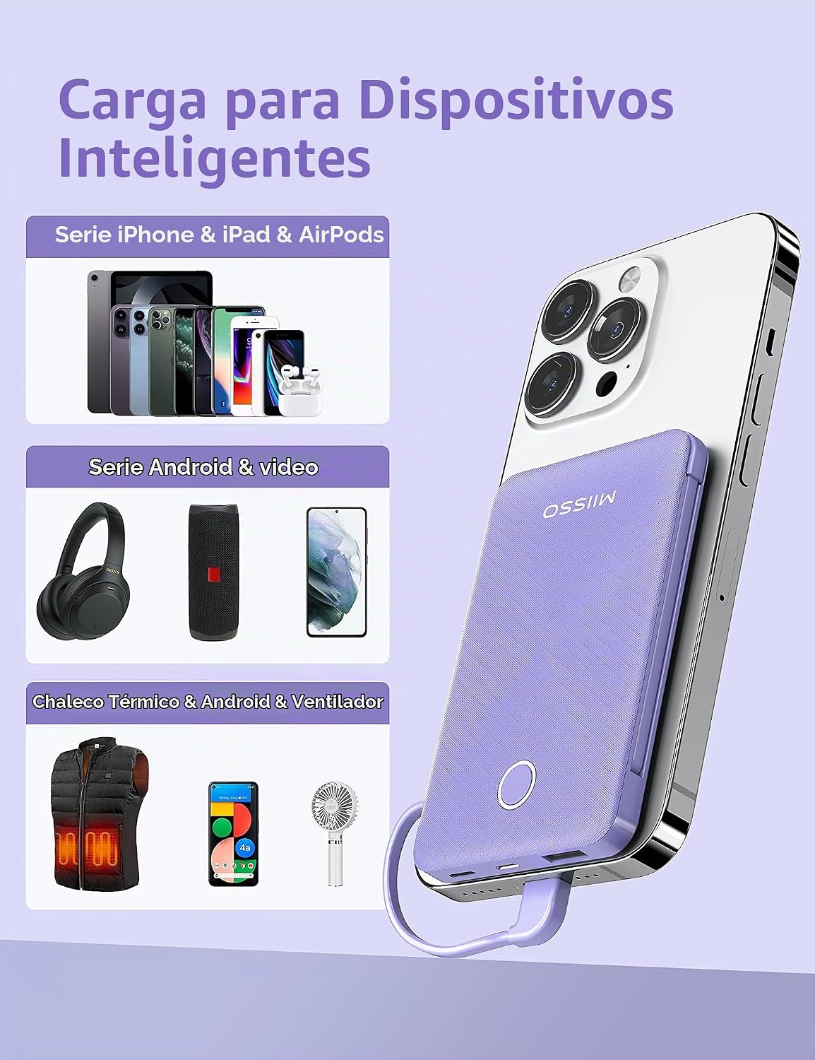 miisso Banco de energía ultra delgado de 6000 mAh, tamaño de tarjet...