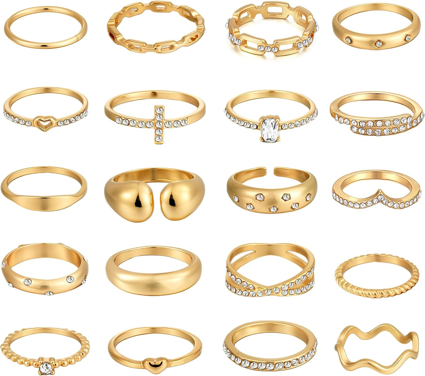 FAXHION Juego de 25 anillos apilables de oro para mujer, anillo de...