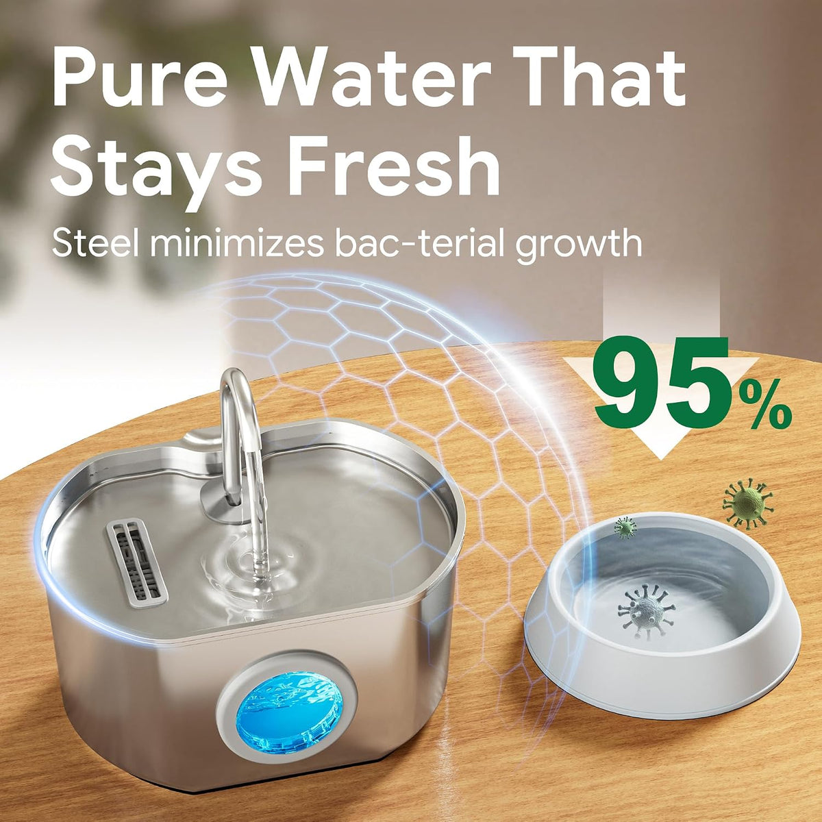 Fuente de agua para gatos de acero inoxidable: 74oz\/2.2L Fuente de...