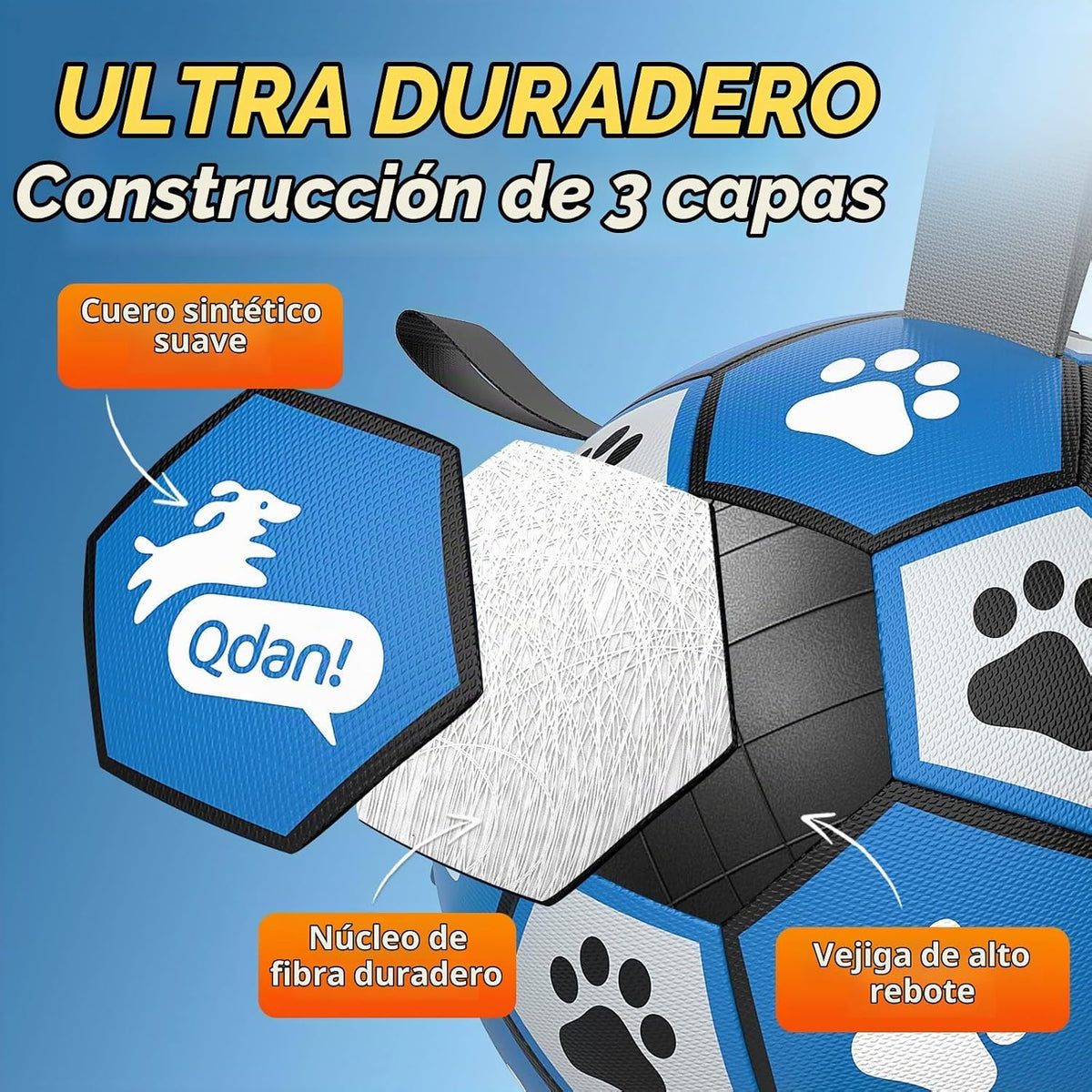 QDAN Pelotas para perros, pelota de fútbol con correas, juguete de...