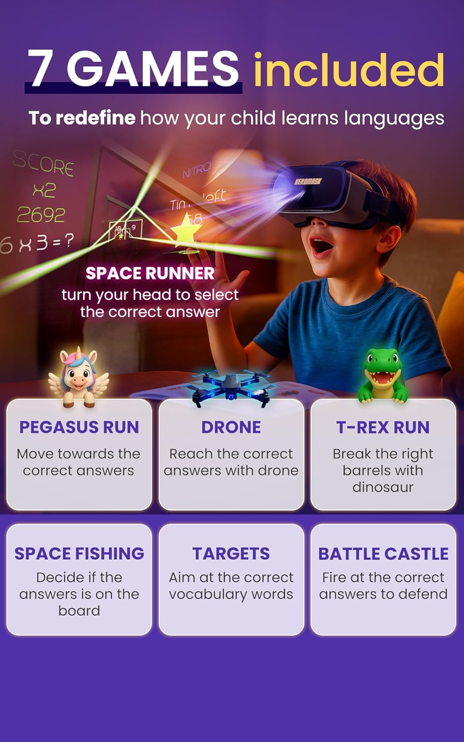 Heromask: Auriculares VR para niños + Sistema de juegos para aprend...
