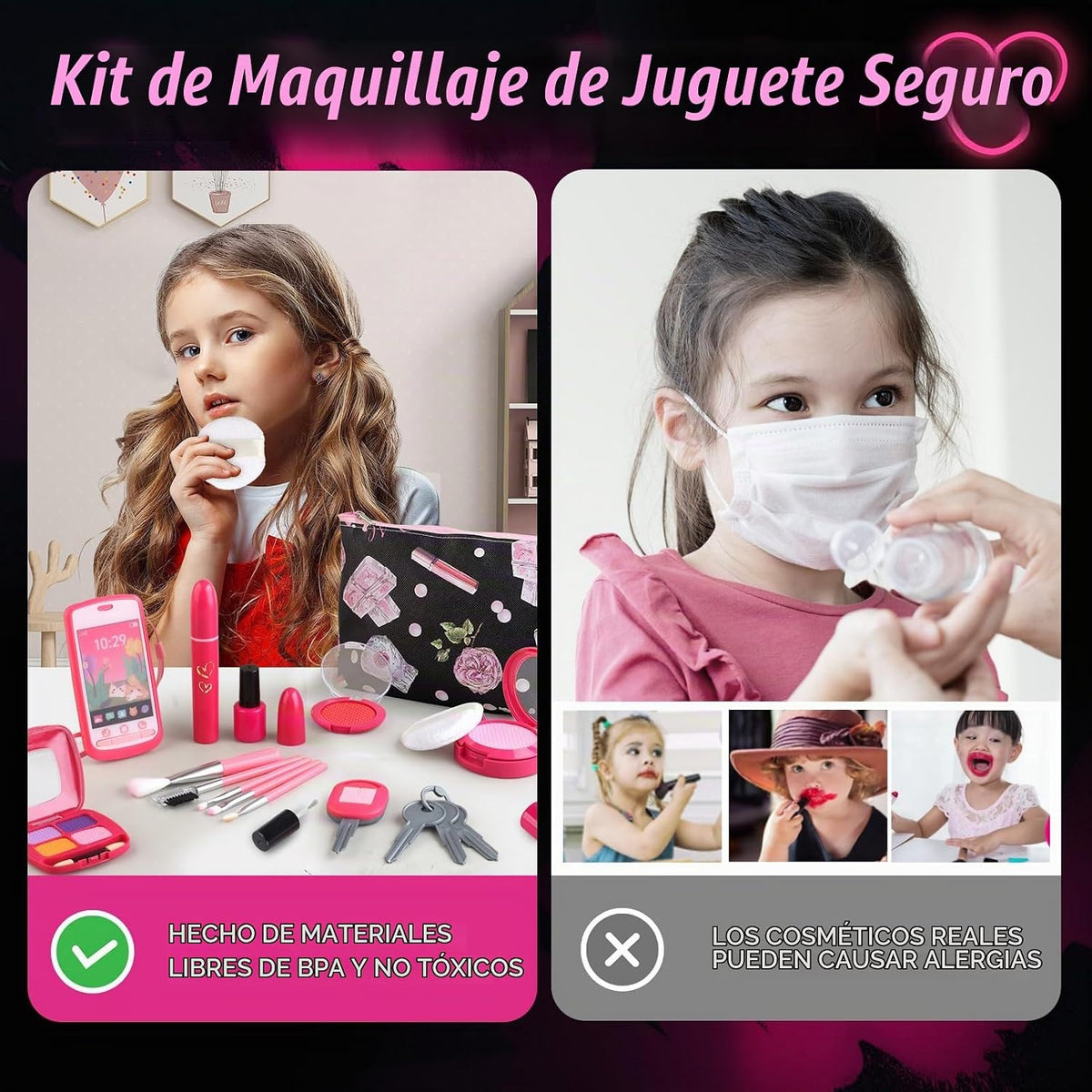 Woumserta Regalos para niñas, maquillaje básico de simulación para...
