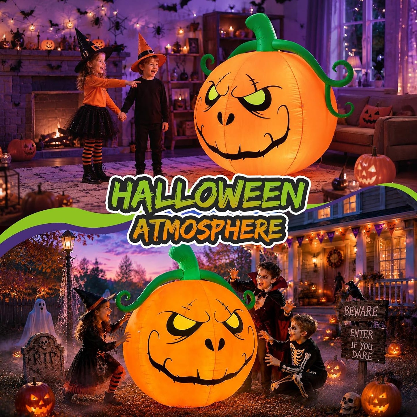 Toiyjofe Decoración de patio de calabaza inflables de Halloween de...