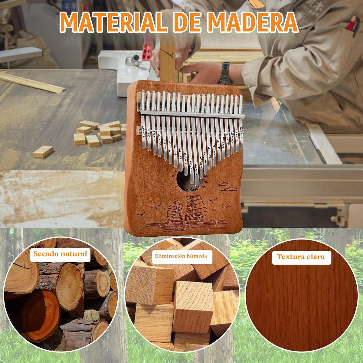 Piano de dedo Kalimba 21 teclas, Calimba, Kalimba de 21 teclas con...