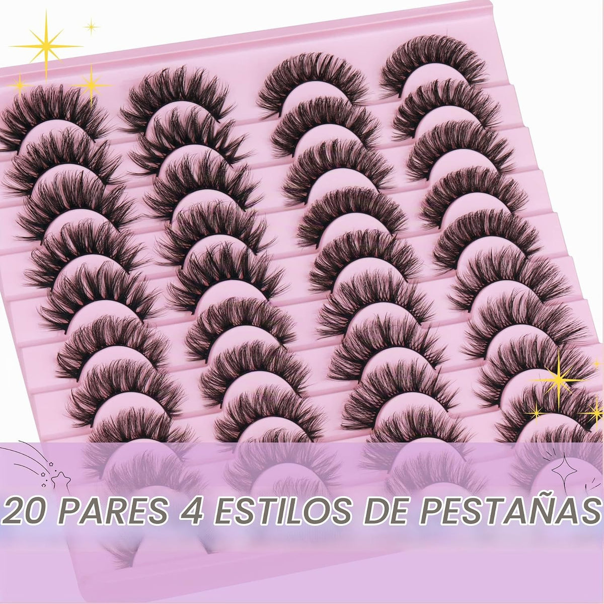 20 pares de pestañas postizas naturales de visón sintético, pestaña...