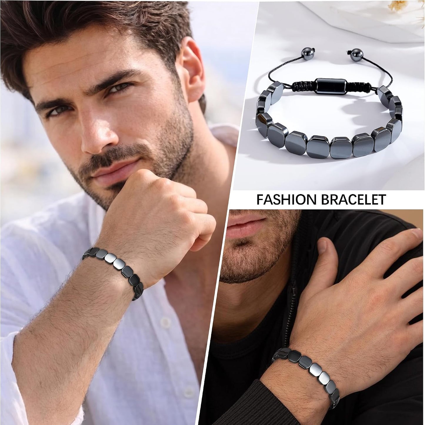 Saroly Pulsera de hematita para hombre, piedra de hematita natural,...