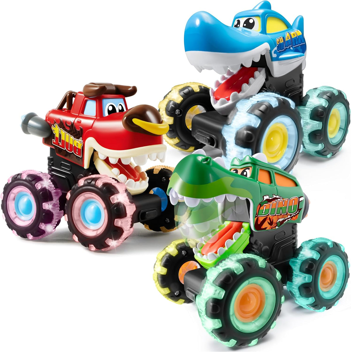 JOYIN - Paquete de 3 camiones monstruos de juguete - Coches ilumina...