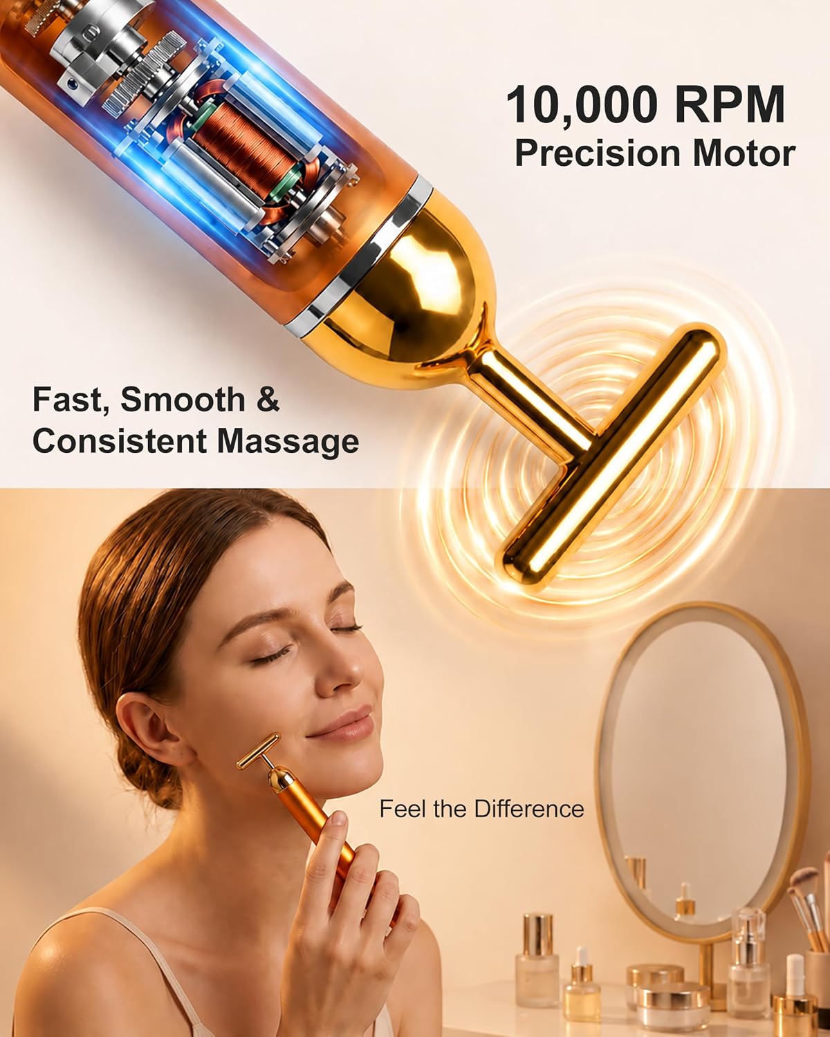 Amirce Rodillo masajeador facial recargable, masajeador facial con...