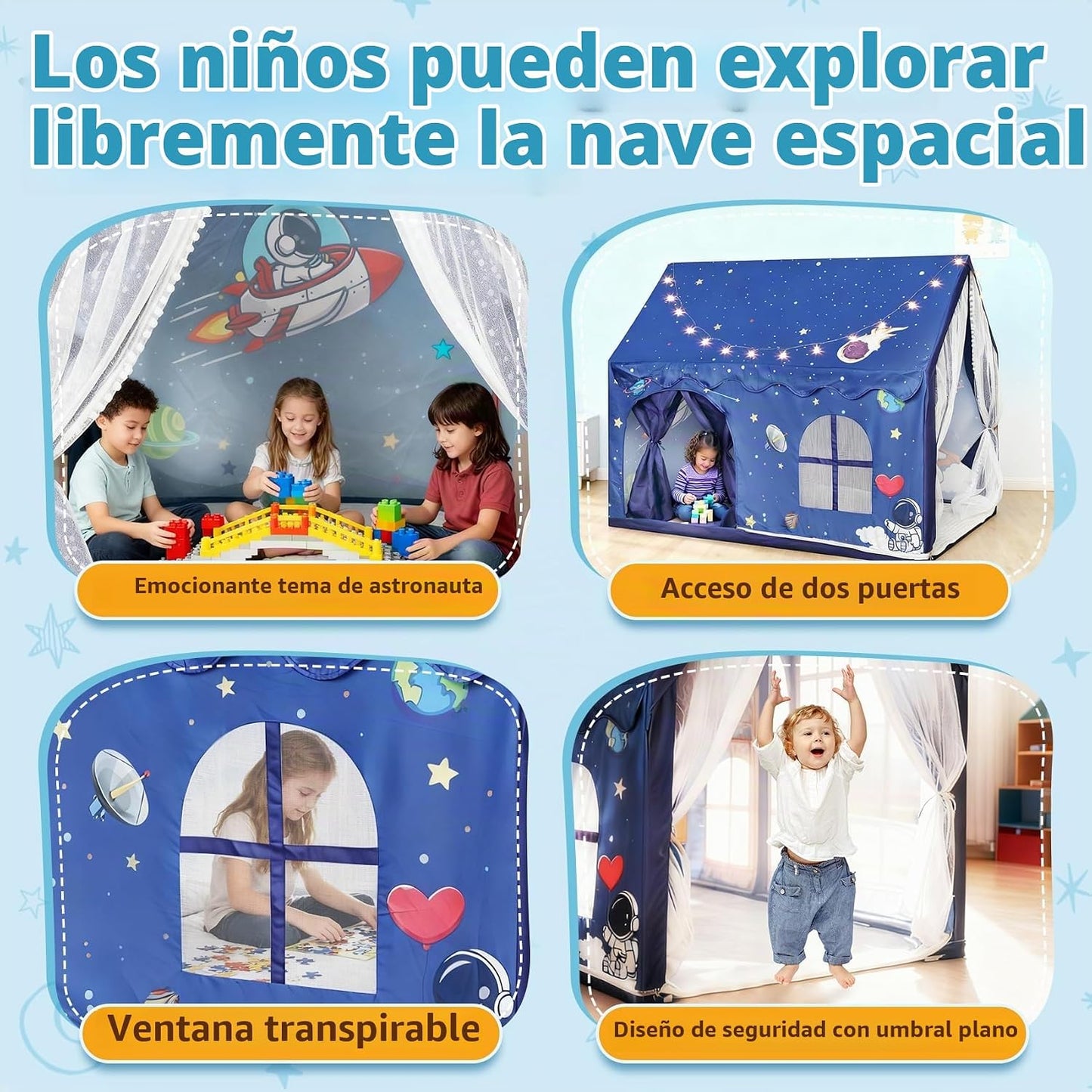 Tienda espacial para niños, casa de juegos para interiores, con luz...