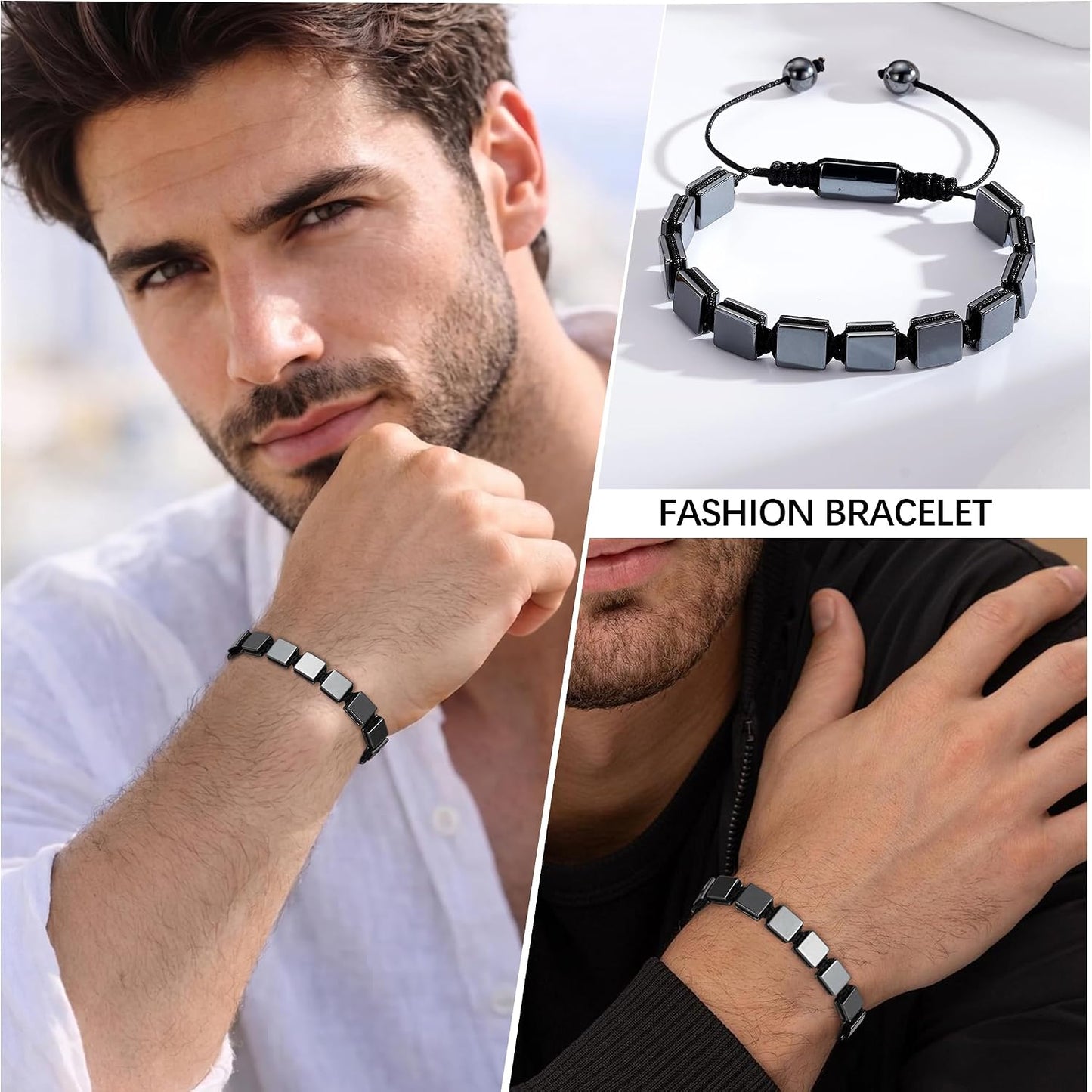 Saroly Pulsera de hematita para hombre, piedra de hematita natural,...