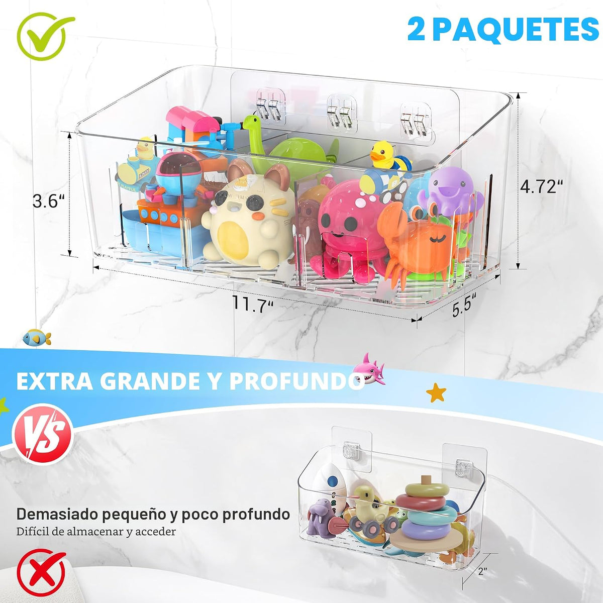 Lysam Almacenamiento de juguetes de baño, 4 paquetes, soporte grand...