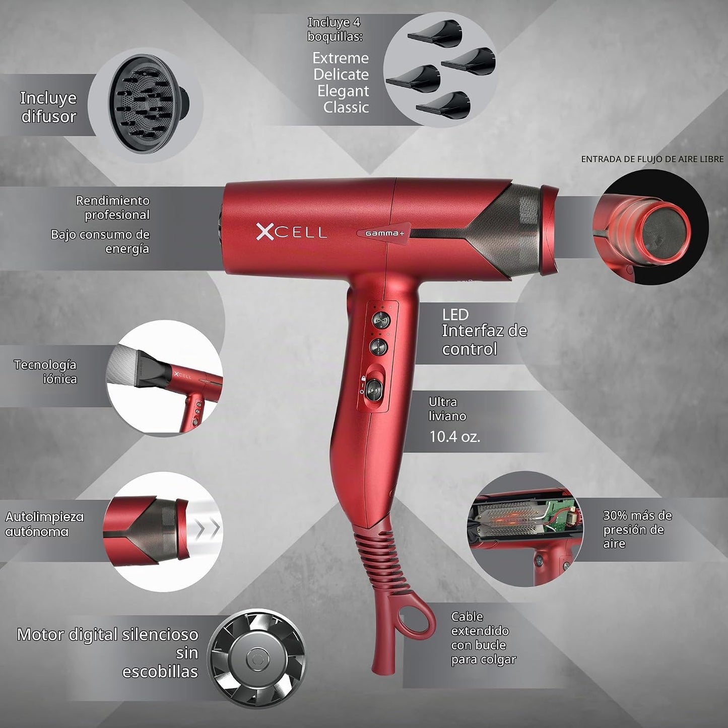 Secador de pelo profesional ultraligero GAMMA+ XCell con motor digi...