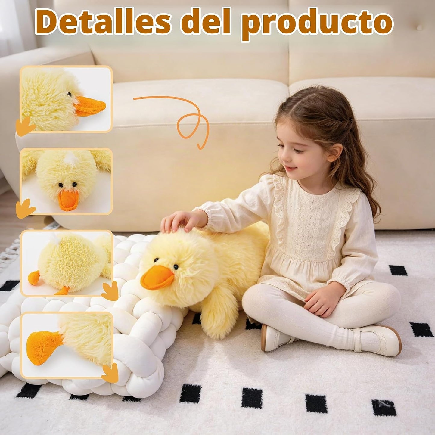 Jrystar Animales de peluche de pato amarillo, juguete de peluche de...