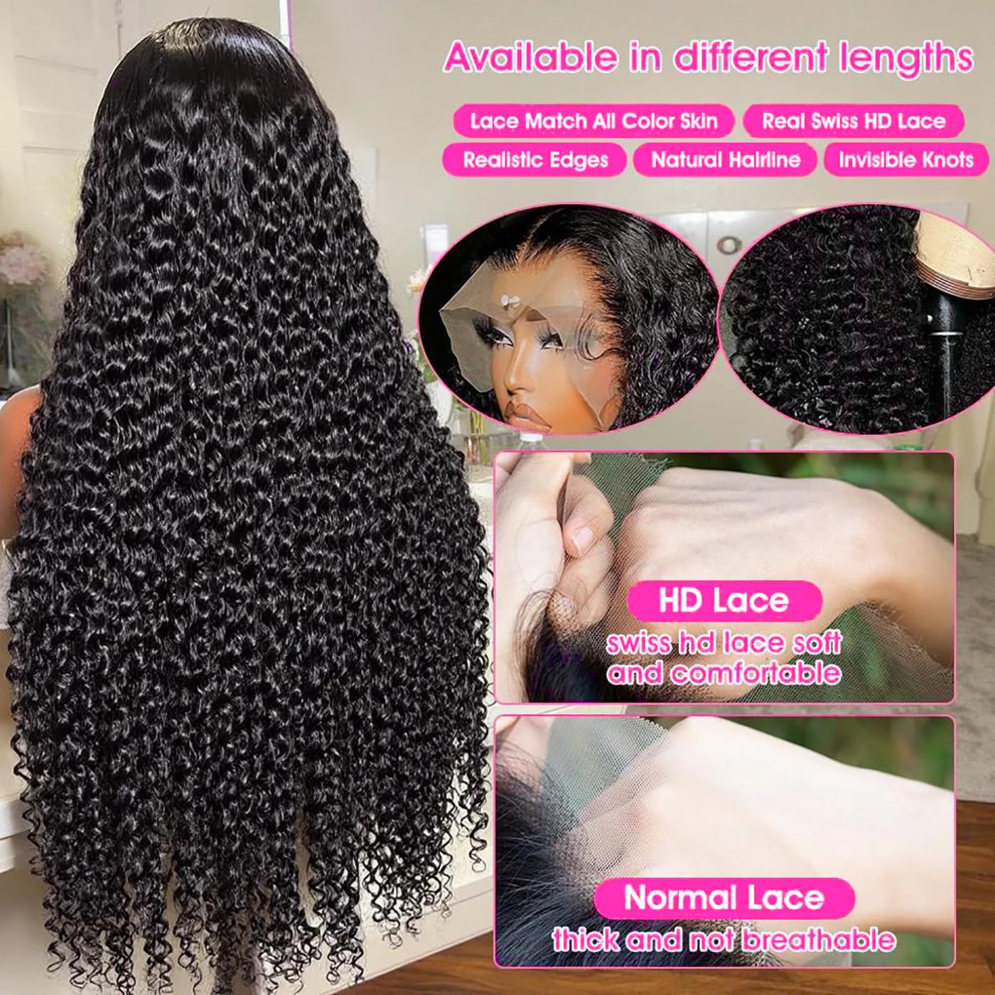 GYAJEP Pelucas de cabello humano con encaje frontal de 13 x 6 pulga...