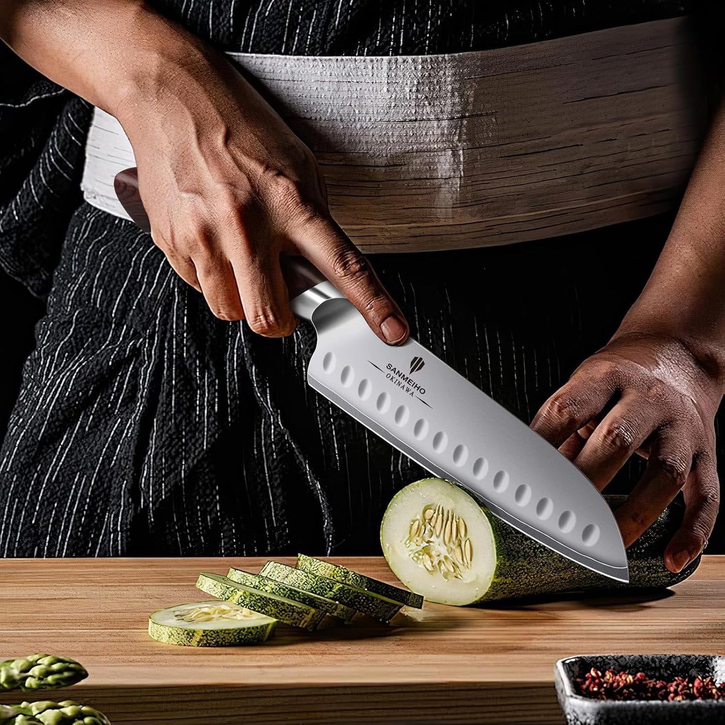 SANMEIHO Cuchillo de chef de 7 pulgadas, cuchillo Santoku japonés d...