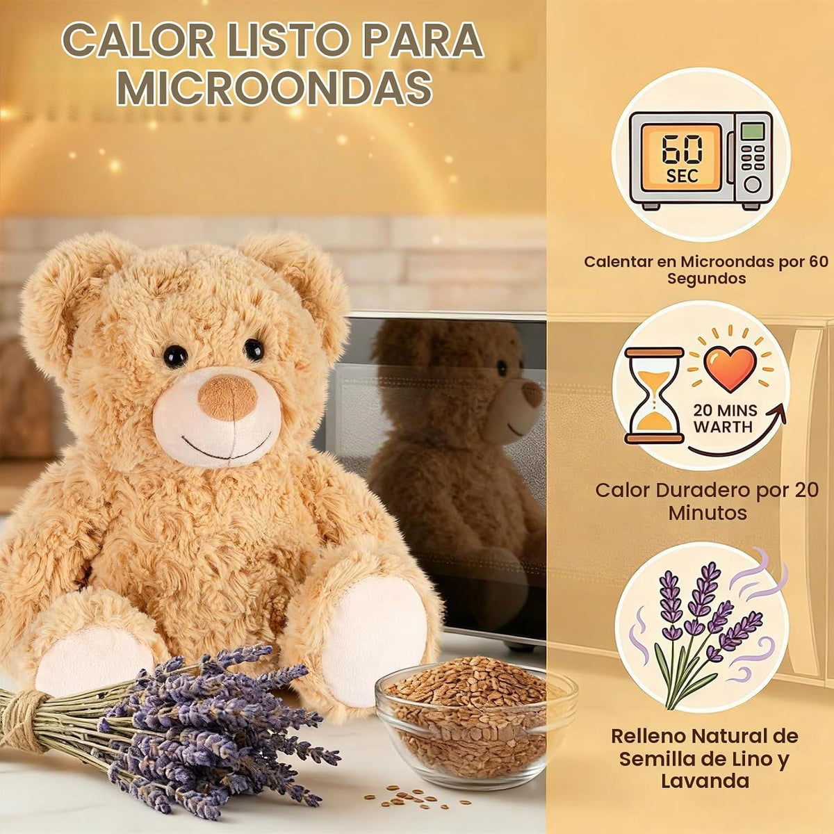 SuzziPals Almohadilla térmica de oso de peluche para calambres de p...