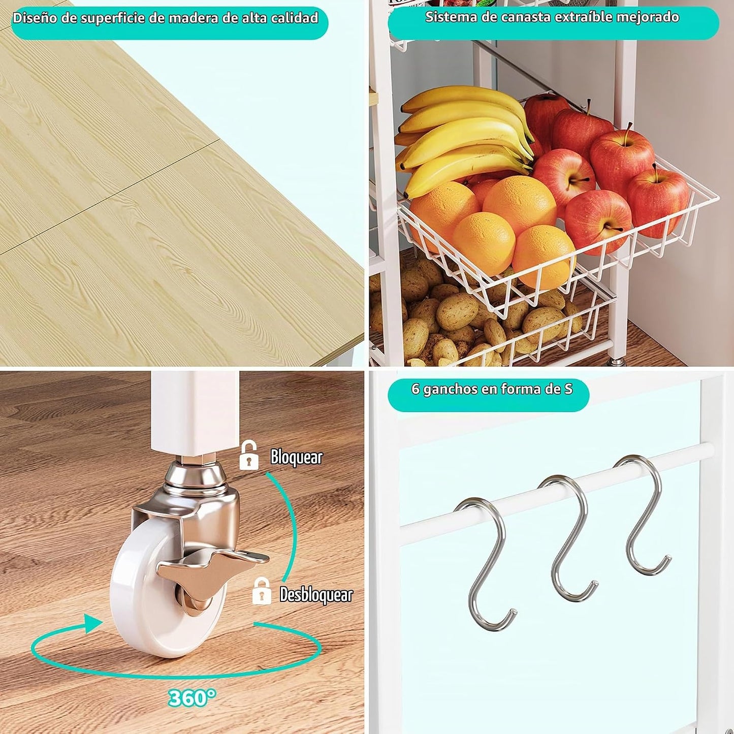 HapiRm Carrito de cocina con ruedas para microondas, soporte de mes...