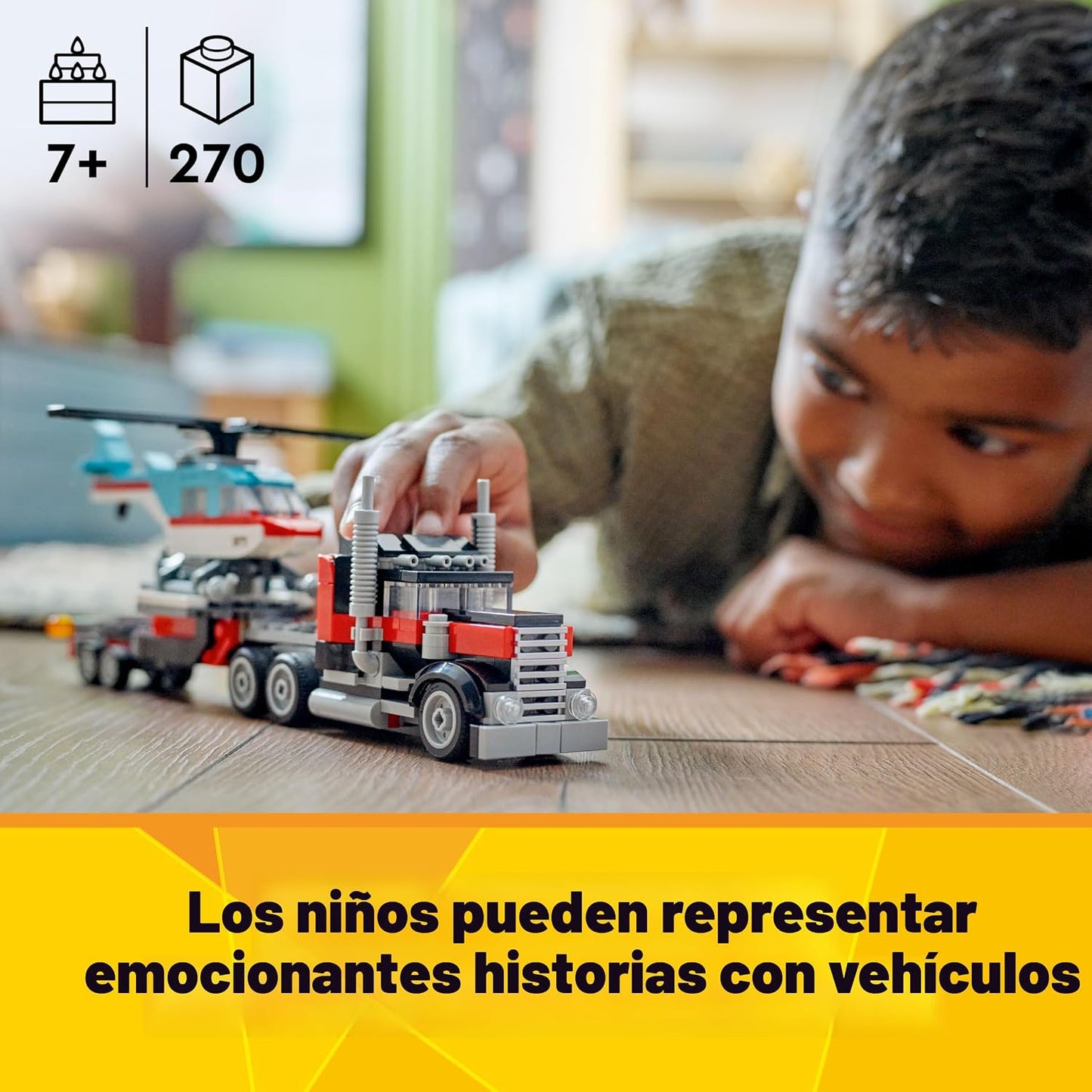 LEGO Creator 3 en 1 Camión de Plataforma Plana con Juguete de Helic...