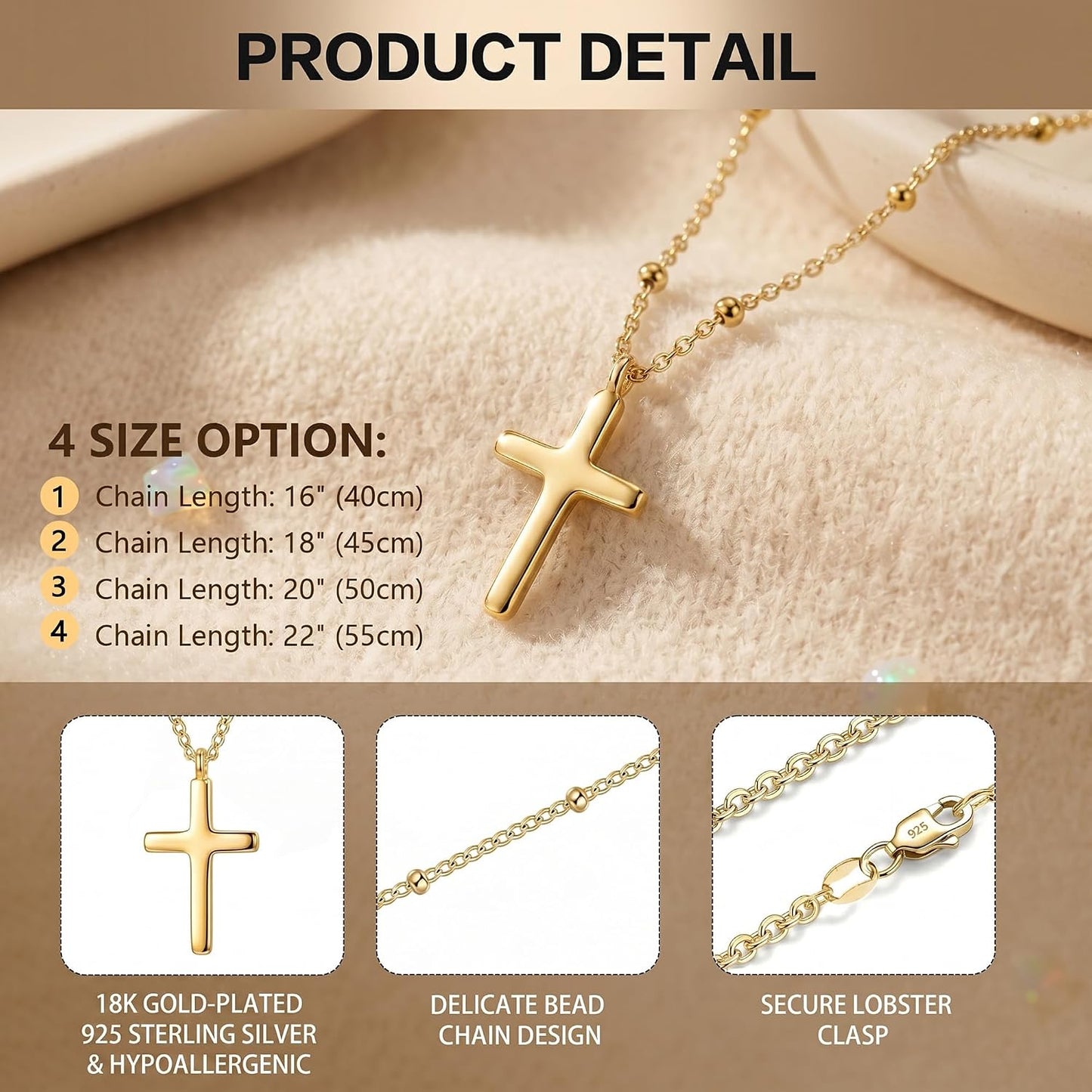 BLThing Collar de cruz de plata de ley 925 y oro de 18 quilates par...