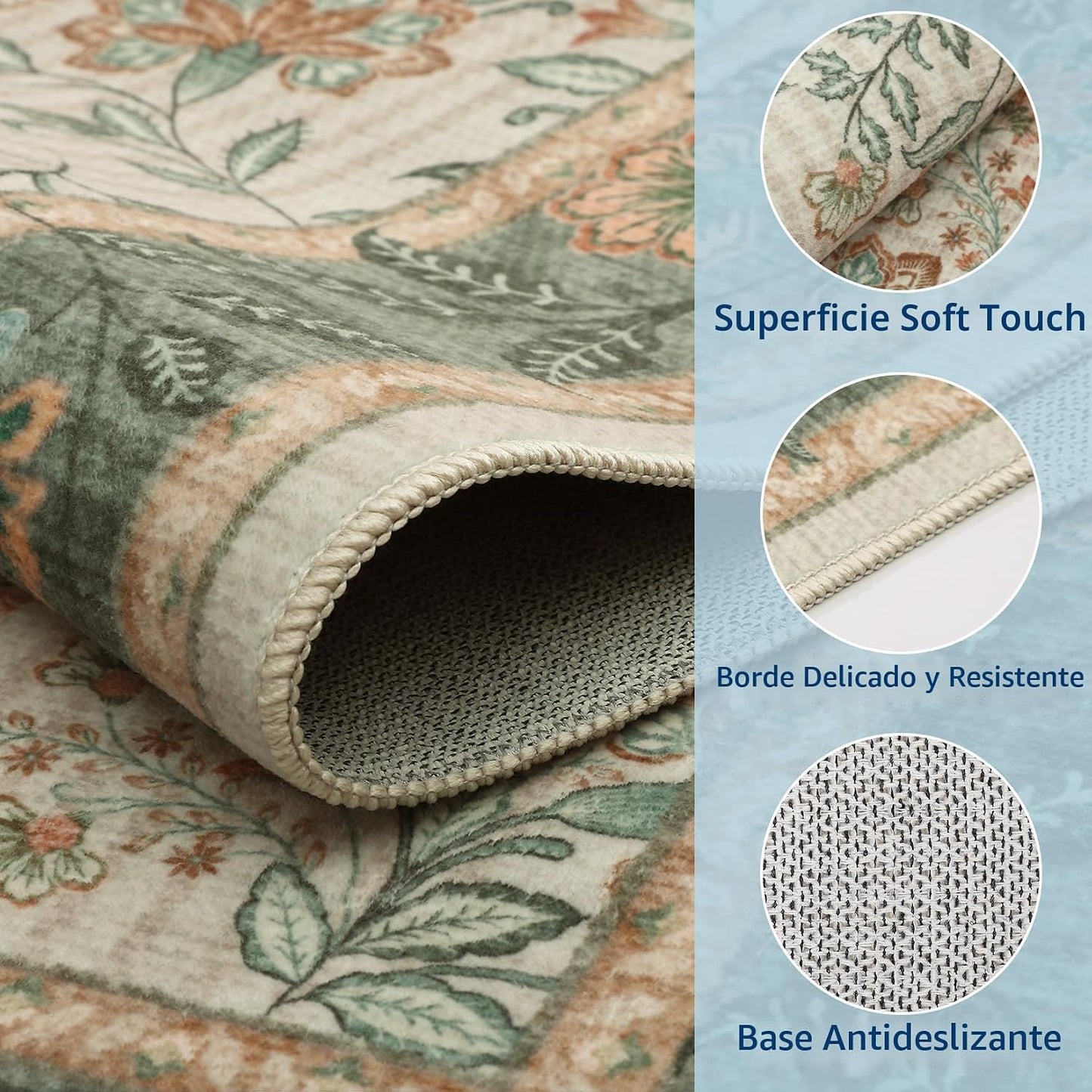 GarveeHome Alfombra lavable verde salvia de 8 x 10 para sala de est...