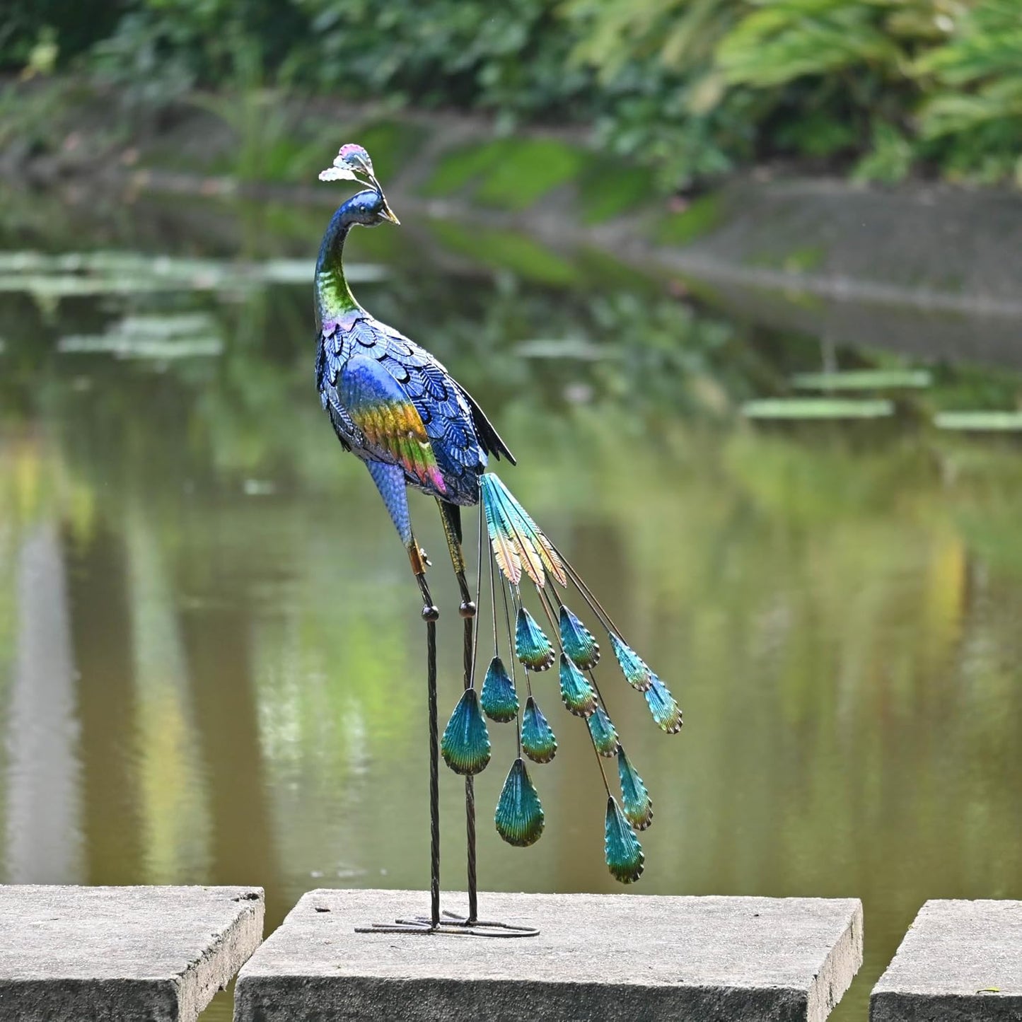 TERESA'S COLLECTIONS - Pavo real de metal de 35 pulgadas, decor...
