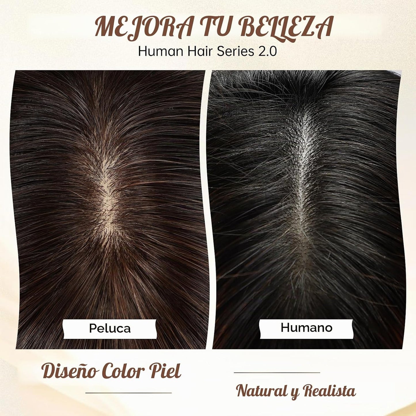 KKU Pelucas de cabello humano marrón degradado para mujer, pelucas...