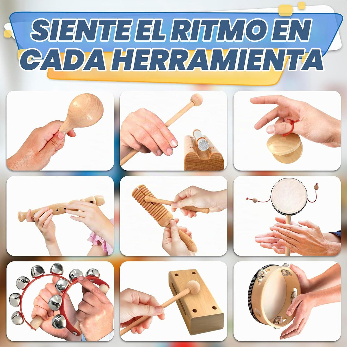 13 instrumentos musicales de madera para adultos y niños, con bolsa...