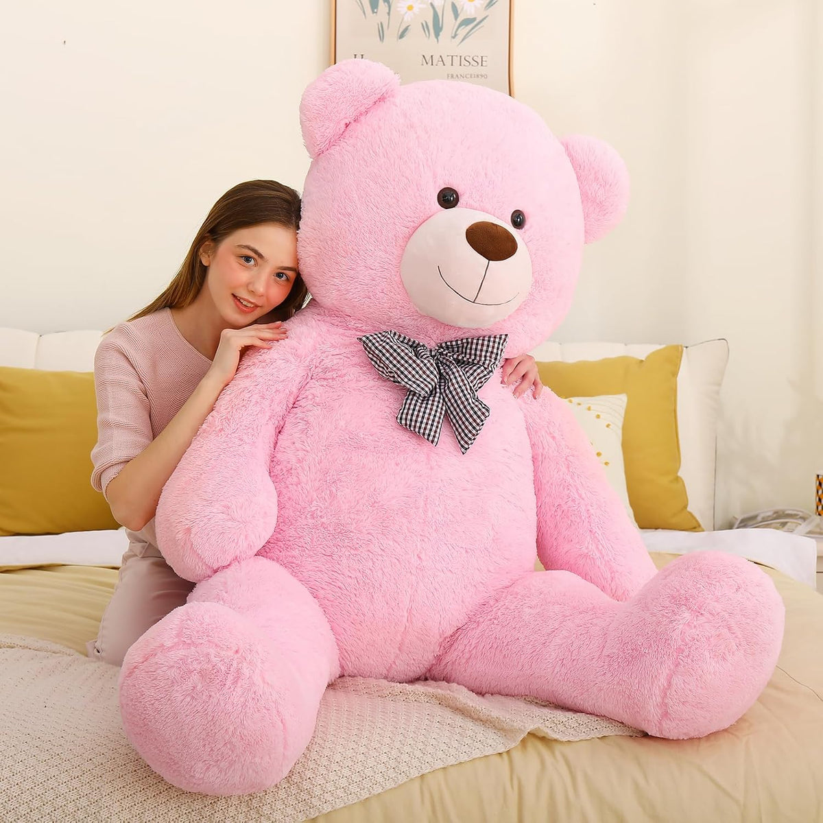 MaoGoLan Oso de peluche gigante rosa de 5 pies, suave cara sonrient...