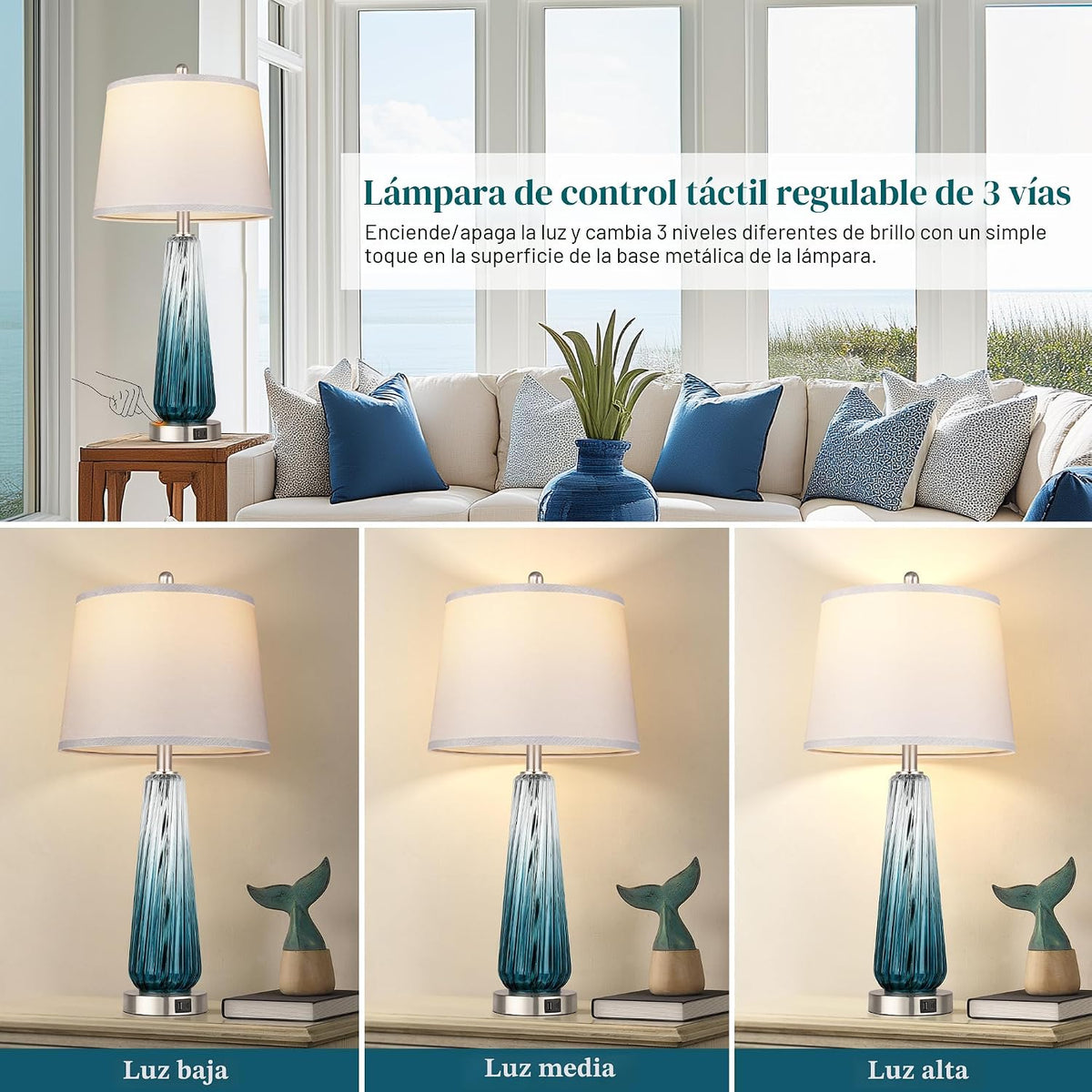 Juego de 2 lámparas de mesa con control táctil, modernas lámparas d...