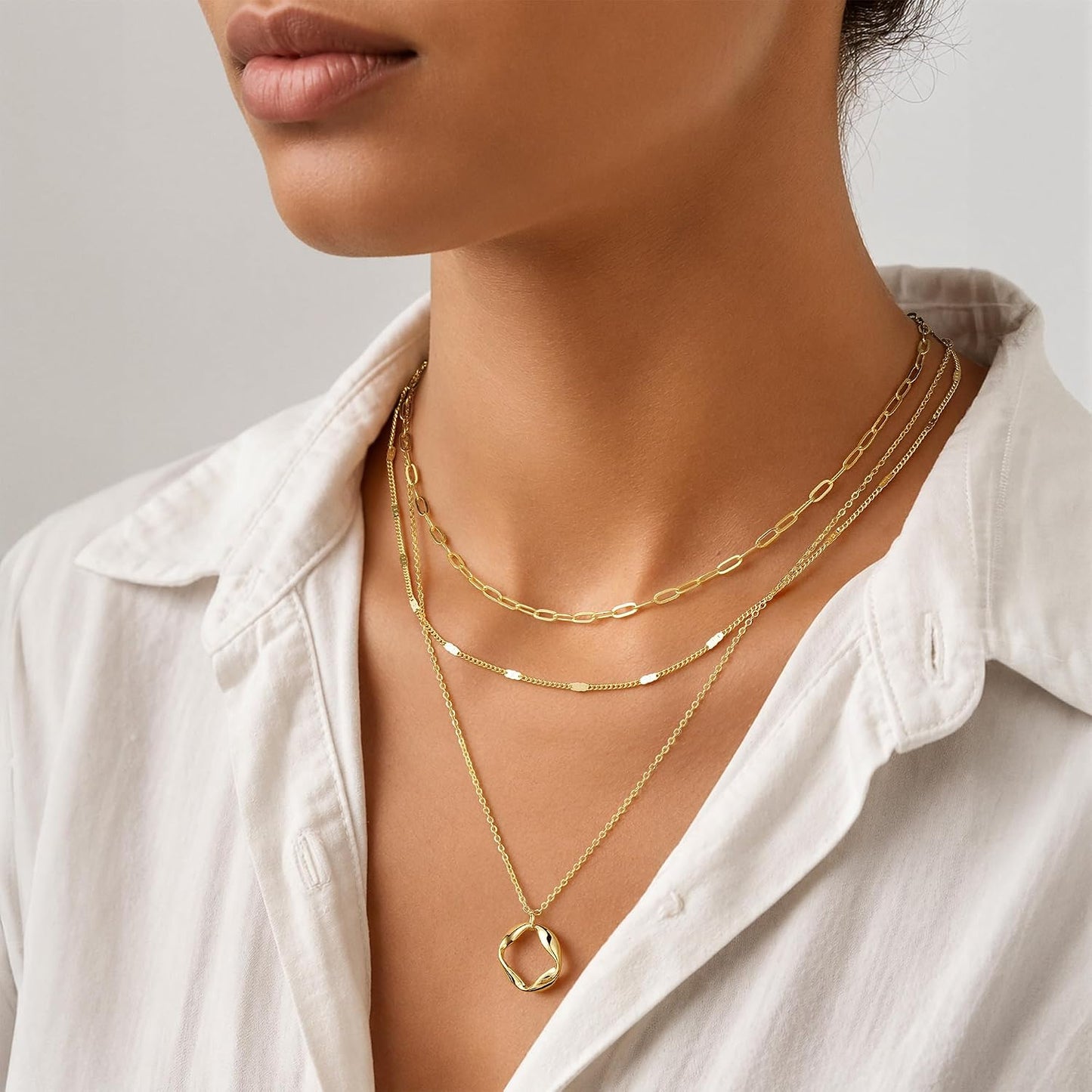 Turandoss Collares en capas para mujer, chapados en oro de 14 quila...