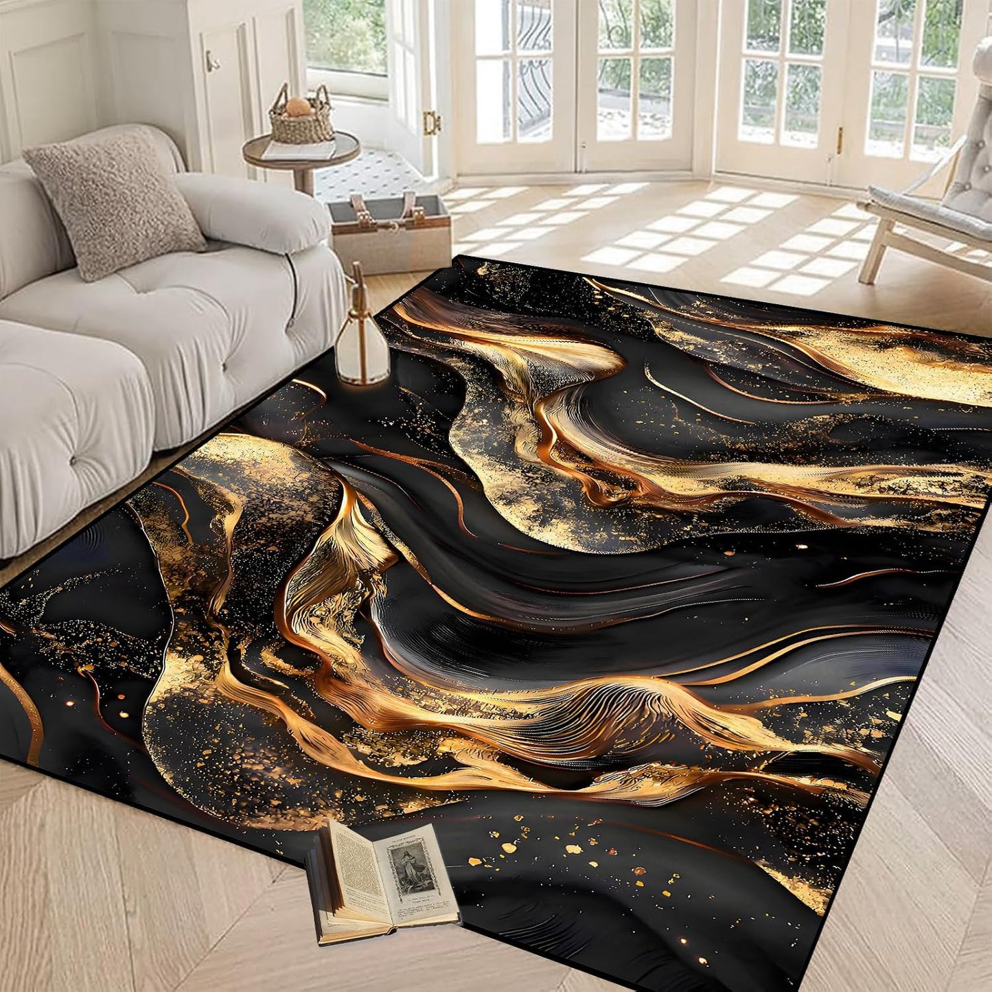 CERYUEE Alfombra de mármol de 5 x 7 pies, alfombra de mármol negro...