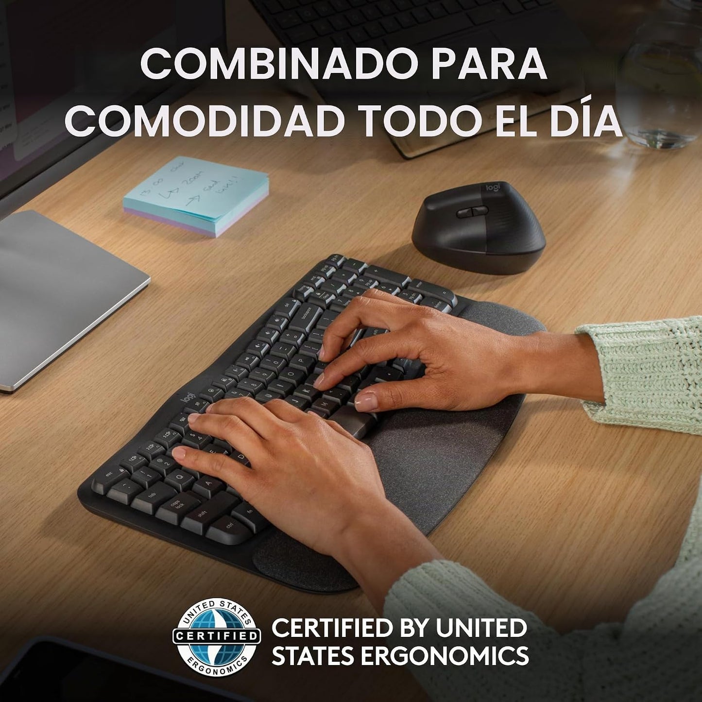 Logitech Wave Keys - Teclado ergonómico inalámbrico con reposamanos...