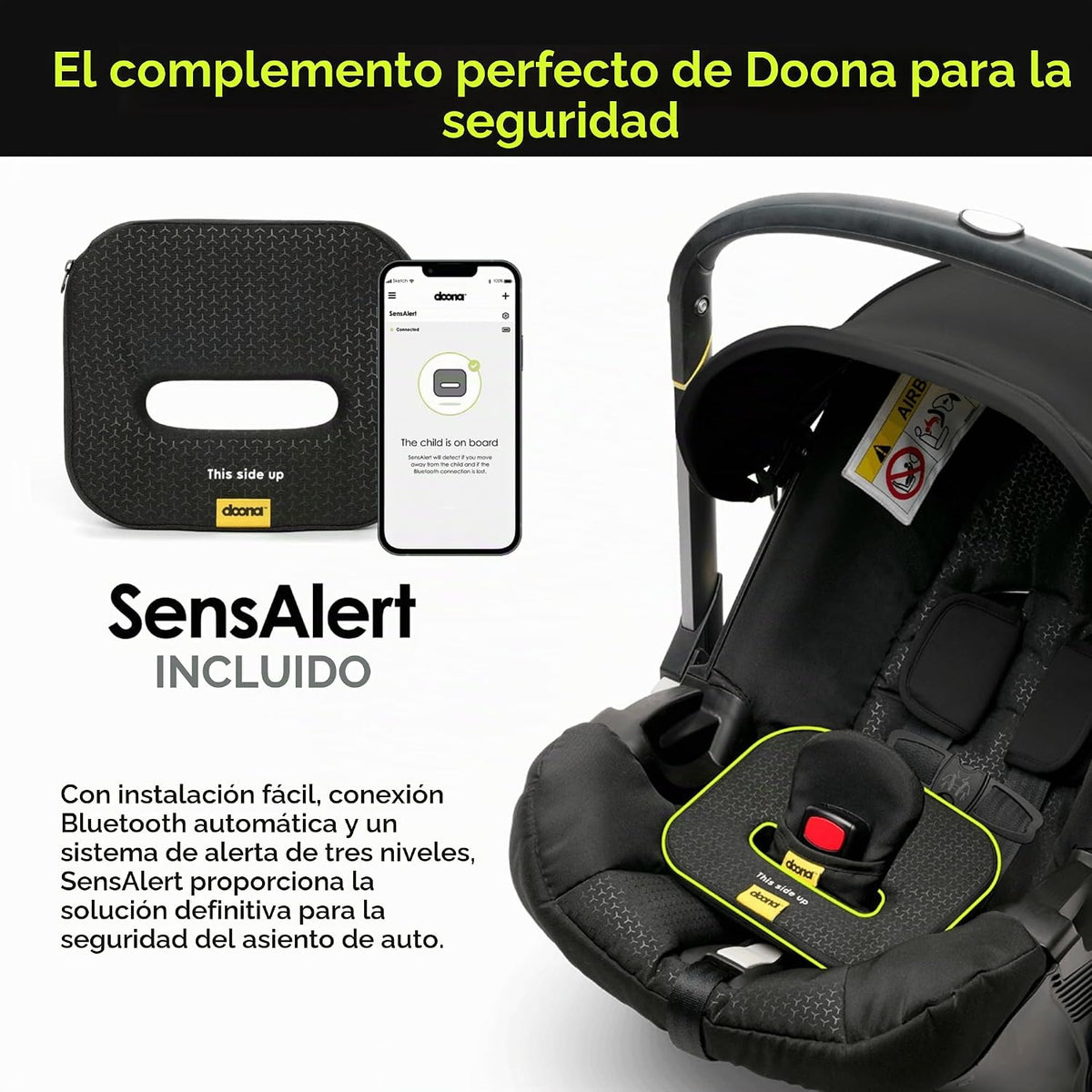 Doona Asiento de coche y cochecito, negro + alerta de asiento infan...