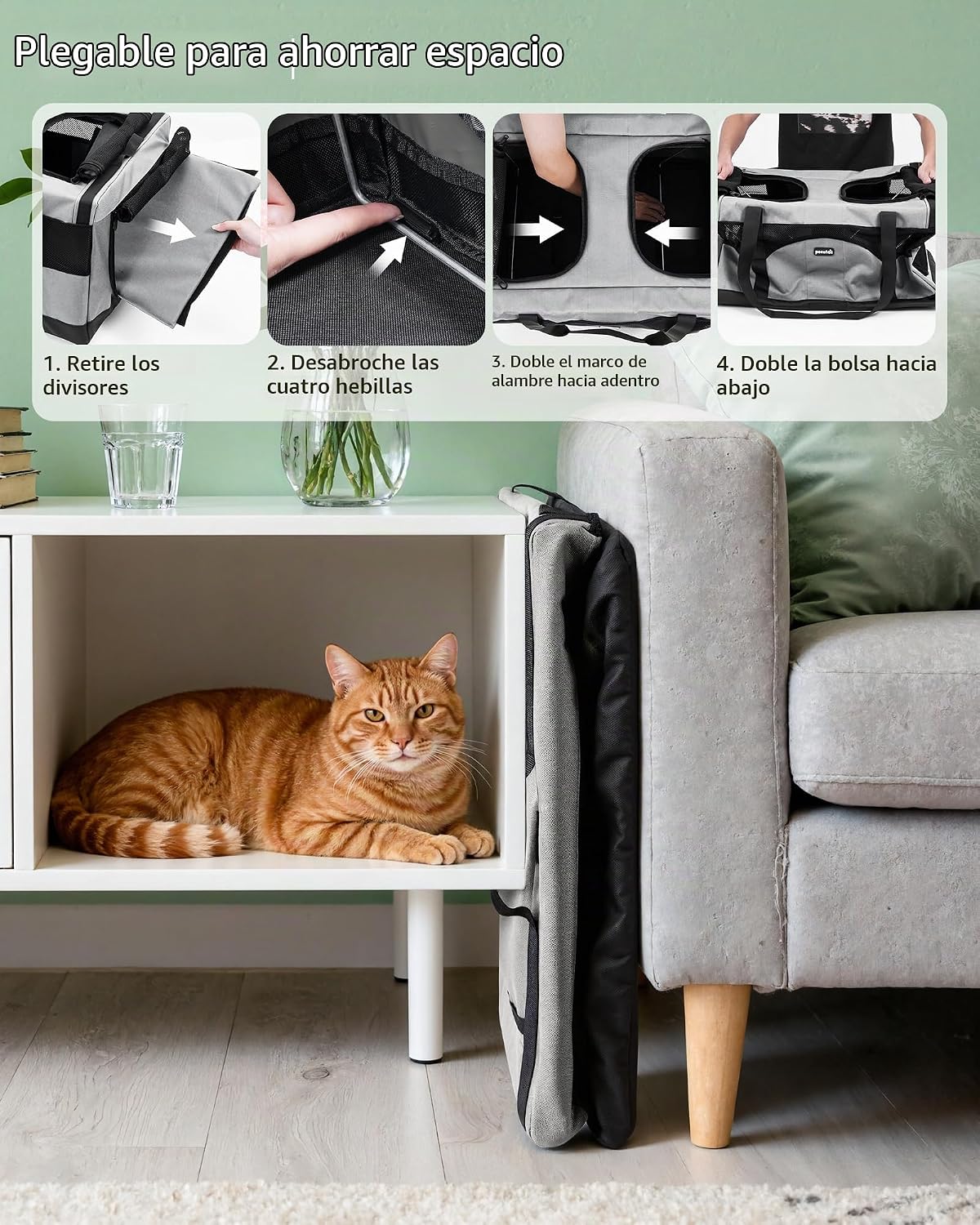 Pecute Transportador grande para gatos, suave doble jaula para masc...