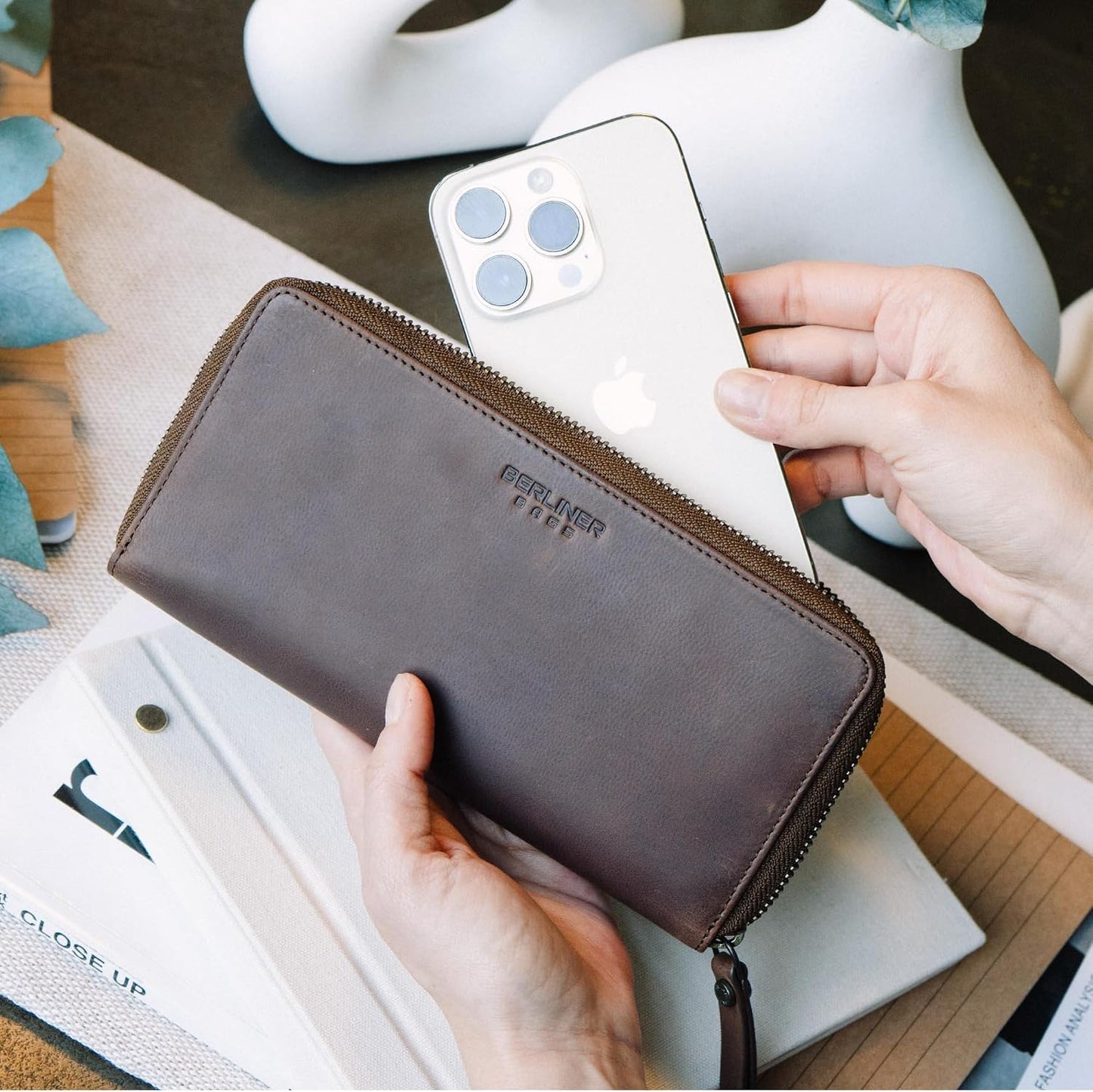 BERLINER BAGS Cartera de cuero genuino Margo, con bloqueo RFID, tar...