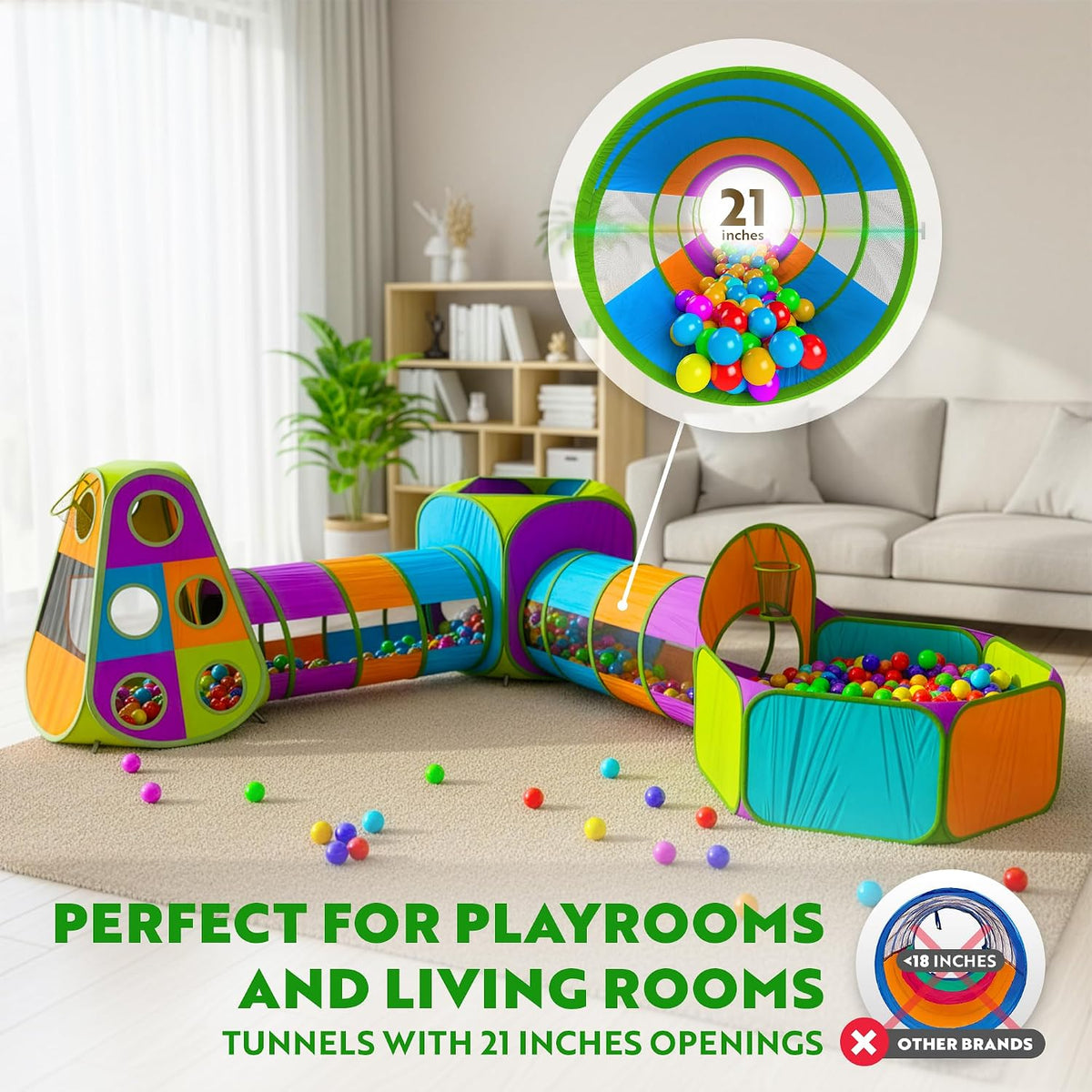 Playz Tienda de campaña desplegable de 5 piezas para niños, túnel d...